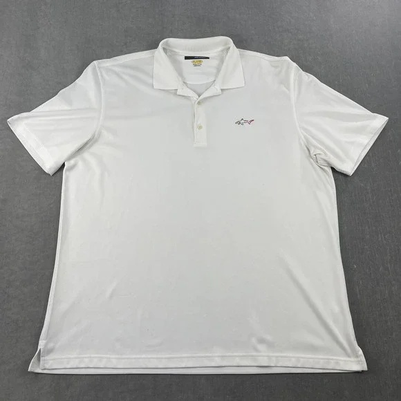 Greg Norman Mens XXXL White‎ Polo Shirt Play Dry Performance Shark Logo