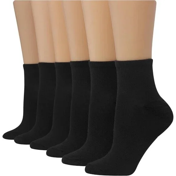 🆕Hanes Ankle Socks Women Black Comfort Fit Arch Support 6-Pair Socks