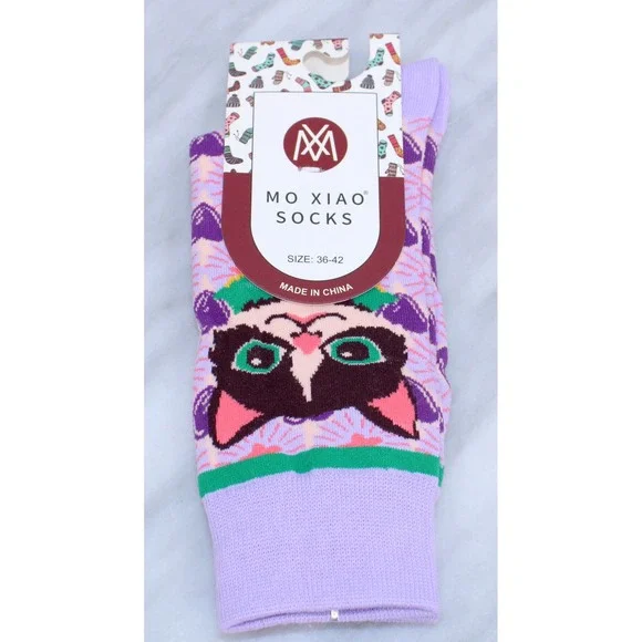 Mo Xiao Purple Tuxedo Cat Heart Print Crew Socks New Size 36-42
