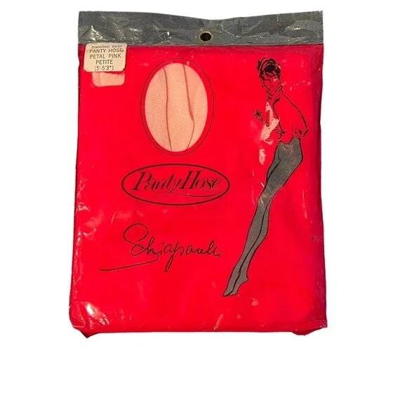 Vintage Schiaparelli Pantyhose Diamond Dust Petal Pink Petite 5'-5'3