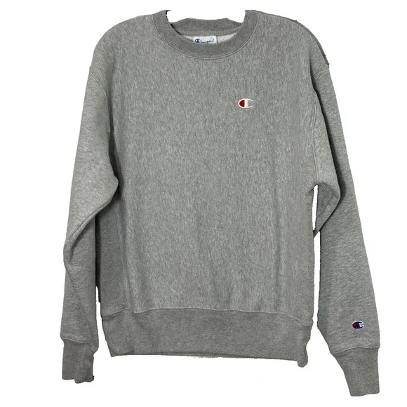 Champion Reverse Weave Mens Crew Sweatshirt M Gray Embroidered Logo Heavyweight