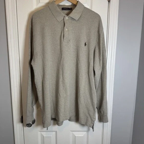 Polo Ralph Lauren Long Sleeve Polo Shirt Pony Tan Mens 2XL Tall 2XT‎ 2XLT
