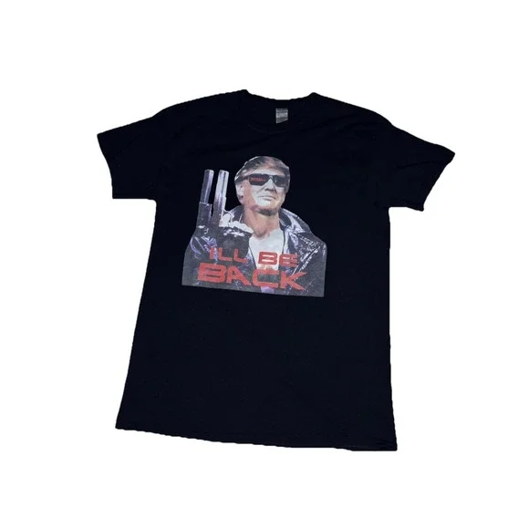 Gildan Trump I'll Be Back T-Shirt Mens Medium Black Excellent Terminator Graphic