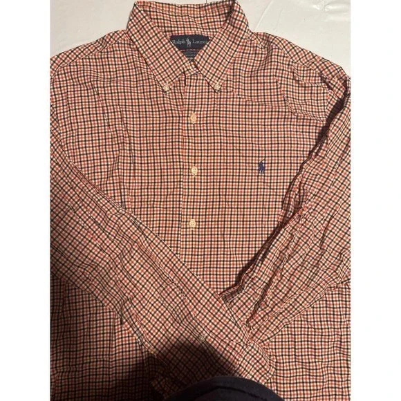 Ralph Lauren‎ Custom Fit Button Down Shirt Mens XL Plaid Checkered Long Sleeve