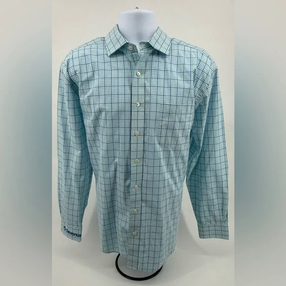 Vineyard Vines Cooper Shirt Aqua Plaid Check Long Sleeve Men’s XL Logo on Sleeve