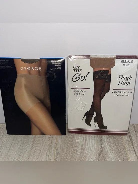2 NEW Pair Stockings - Thigh Hi Size Medium Nude