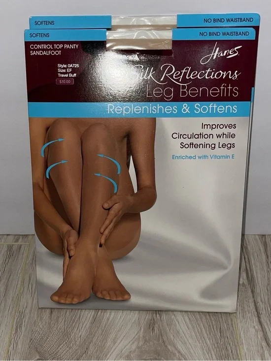 New 2 Pair Hanes Silk Reflection Stockings Sheer Buff Size EF