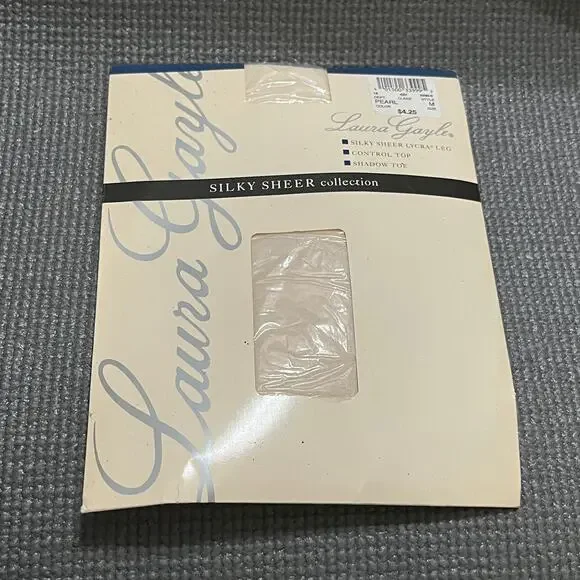 Laura Gayle Silky Sheer Control Top Pantyhose Womens Medium Pearl Shadow Toe NEW
