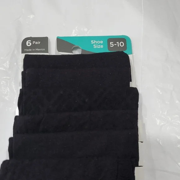 Peds ladies 6pair black non binding stay-up top Trouser Socks‎ new