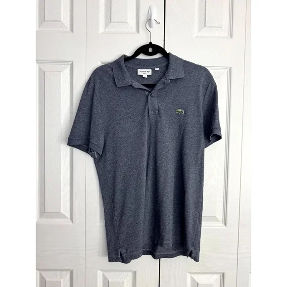 Lacoste‎ Polo Shirt Men's Large Heather Gray Short Sleeve Stretch 100% Cotton
