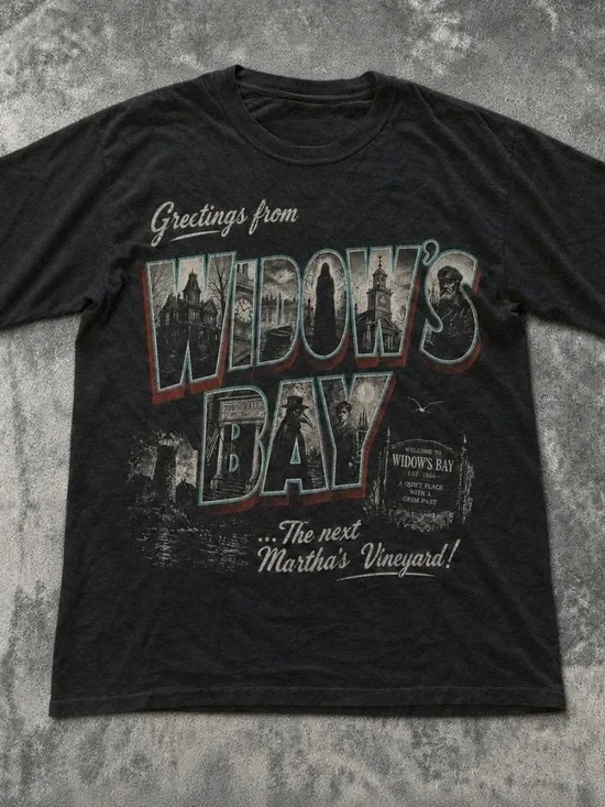 Greetings From Widow's Bay Black Graphic Tee
