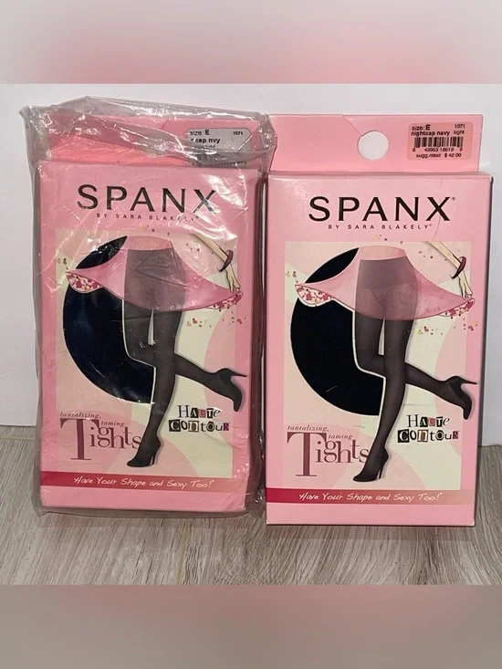 2 Pair Nightcap Navy Tights SPANX Stockings Size E NEW
