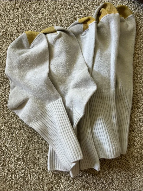 Neutral Crew Socks with Mustard Toe Accents
