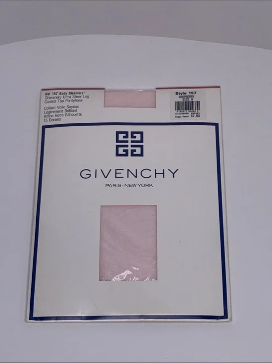 VINTAGE 1990 Givenchy Pale Pink Sheer Control Top Shimmer Hosiery Rasberry SizeA