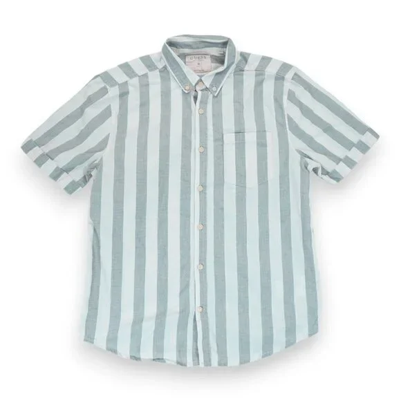 Guess Slim Fit Shirt Mens Medium Gray/Pink Striped Short‎ Sleeve Button Up