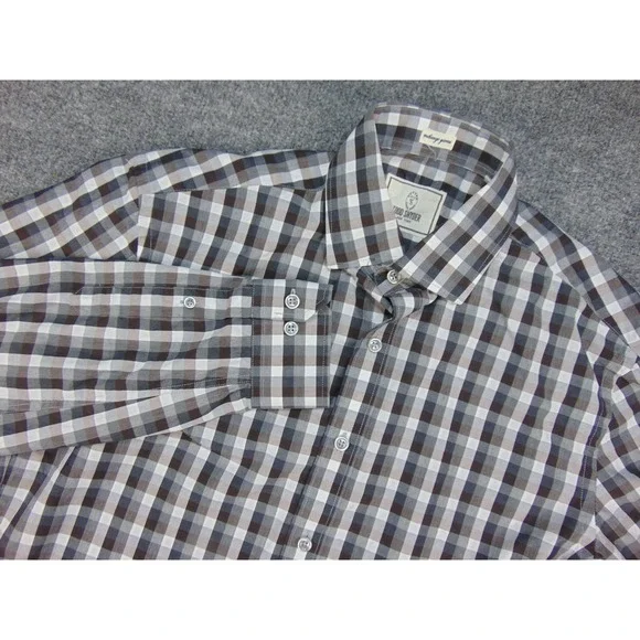 Todd Snyder Shirt Mens 15.5x34/35 Gray White Plaid Long Sleeve Button Up Office‎