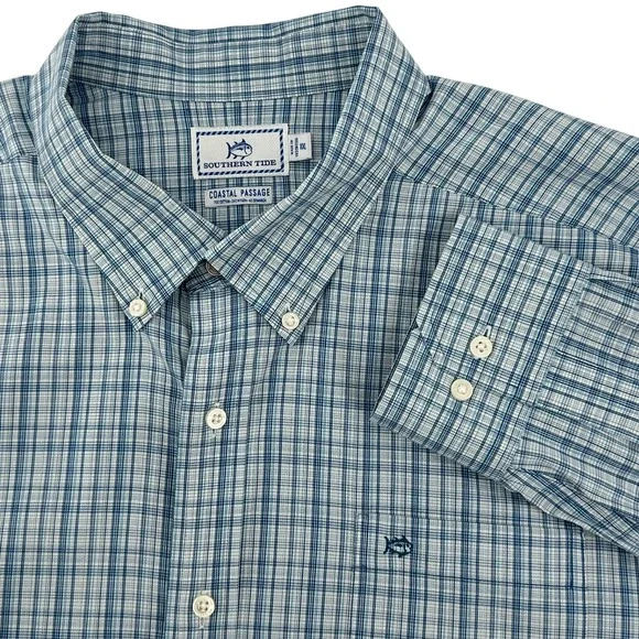Southern‎ Tide Coastal Passage Mens XXL Blue Plaid Button Down Shirt Long Sleeve