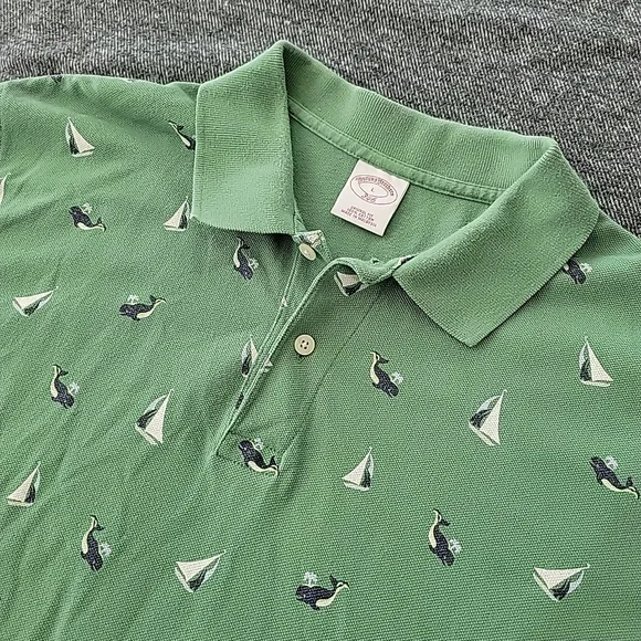 Brooks Brothers Green Polo with‎ Sailboat Design