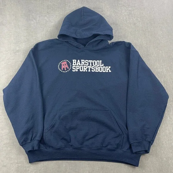 Barstool Sportsbook Mens X-Large‎ Navy Gildan Blue Hoodie Graphic Sweatshirt