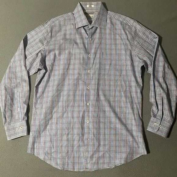 Peter Millar Shirt‎ Mens Large Check Long sleeve Button Up Preppy Casual Comfort