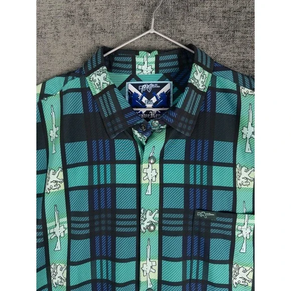Retro Rifle Brave Heart Mens 2XL‎ Plaid Short Sleeve Button Up Vacations Resort