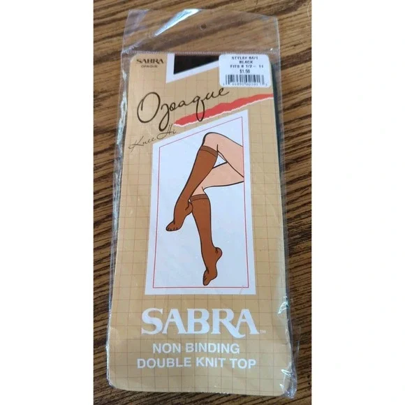 New NIP Vintage‎ Pantyhose Sabra Opaque Knee Highs Color Black Fits 8.5-11