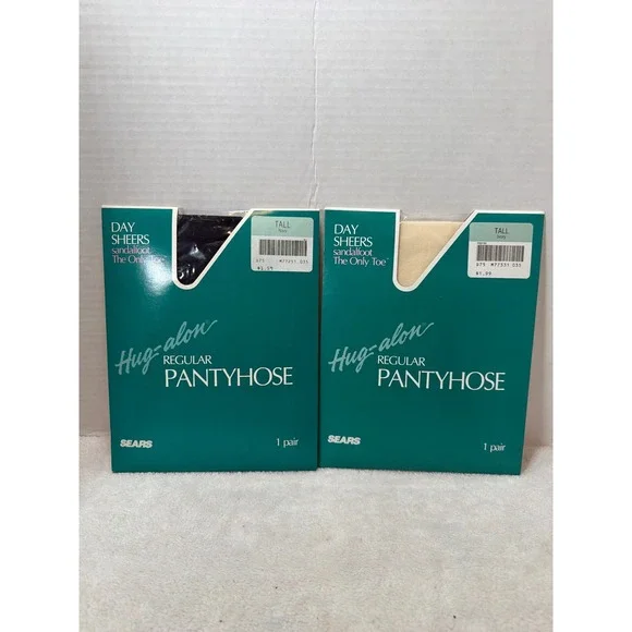 NOS VTG Sears Hug-alon Regular‎ Pantyhose Day Sheers Tall Navy & Ivory 2 Pairs