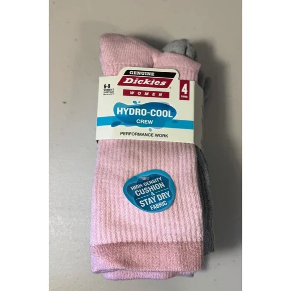 Dickies Crew Socks Women 6-9 Multicolor Performance Work Hydro-Cool 4 Pairs‎ NEW