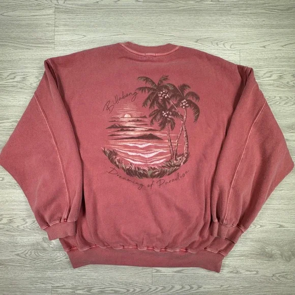 Billabong Men's Sweatshirt Dreaming of Paradise Graphic Pink XL Palm Tree