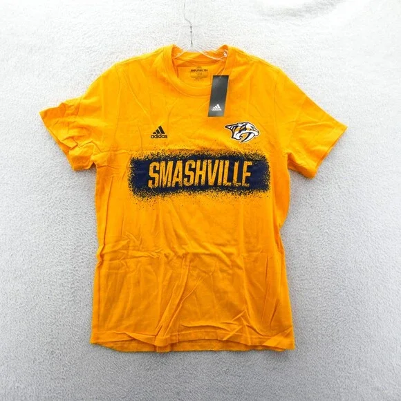 Nashville Predators Shirt Mens Medium Adidas‎ Yellow NHL Hockey Tee Athletic New