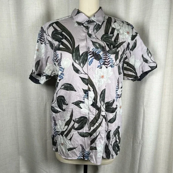 Ted Baker Dudum Floral Shirt Button Up Hawaiian Lilac Purple Men's 6 US‎ Large