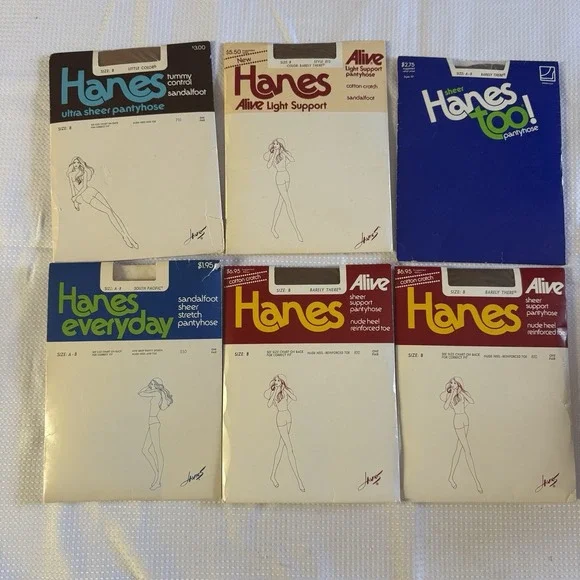 Vintage Hanes Pantyhose Lot 6‎ New Packages 80s Size A/B Stockings