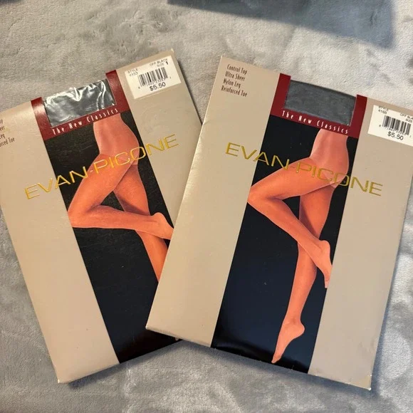 Evan‎ Picone Off Black Size 1 Ultra Sheer Control Top Lot of 2 NWT