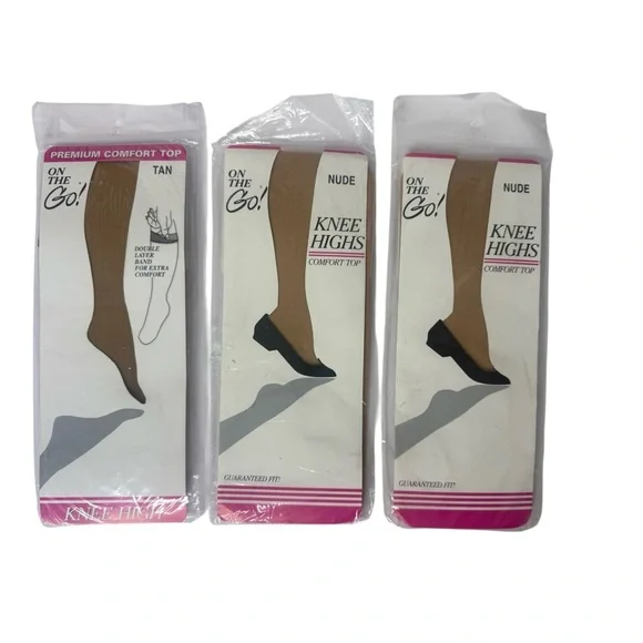 On The Go! Knee 3 Pairs of‎ Knee Highs 2 Nude Comfort Top 1 Tan 8.5 - 11