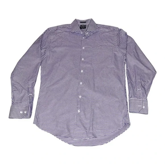 Neiman Marcus Mens Purple Spread Collard Houndstooth Trim Fit‎ Shirt 15.5 34/35