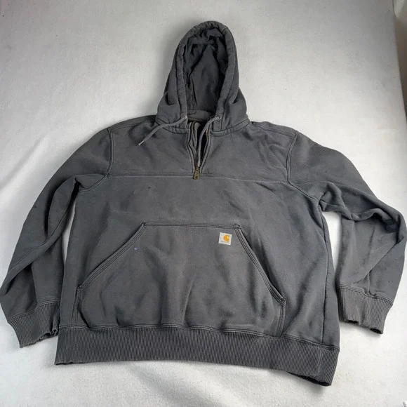 Carhartt Mens Original Fit Quarter Zip Hoodie Gray 100617-001 Large Distressed