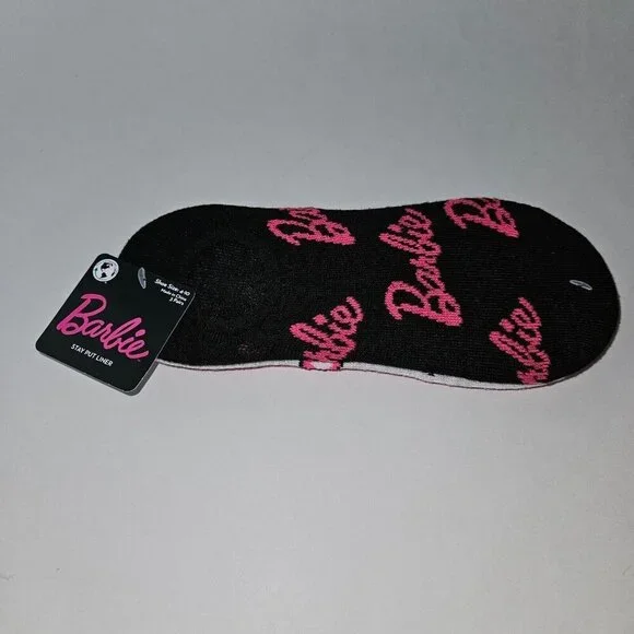 NEW 3 Pairs Barbie Stay Put Liner Socks Women's Shoe Size 4-10 Lot Pink Black