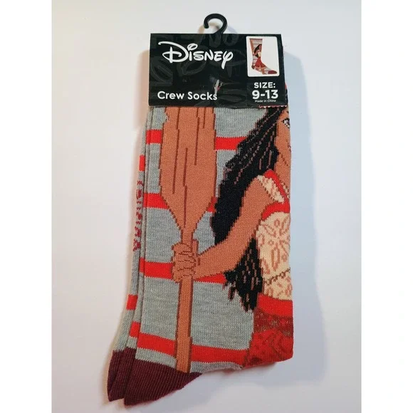 Disney Moana Crew Socks Size 9-13 Women's Unisex Polyster Blend‎ New
