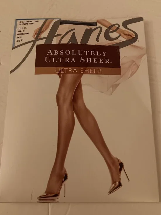 Hanes Absolutely Ultra Sheer Pantyhose Classic Navy Size B Style 707 Control Top