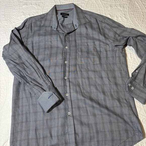 Bugatchi Shirt‎ Mens Large Blue Plaid Classic Fit Long Sleeve Button Up Cotton