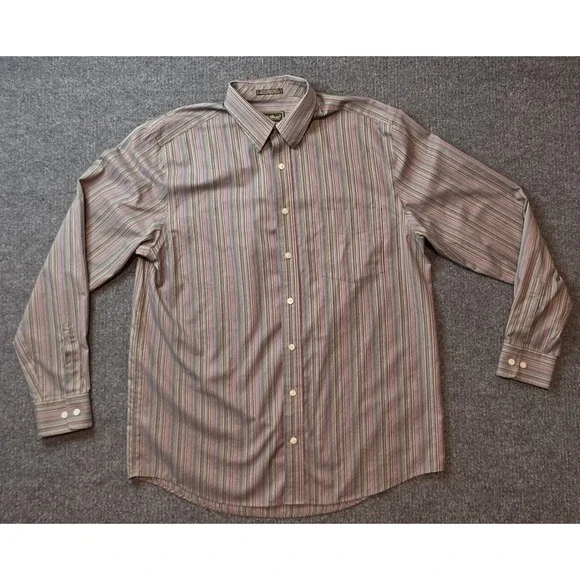 Eddie Bauer Mens LT Tall Striped Button‎ Up Shirt Cotton Long Sleeve