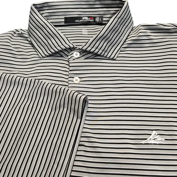 RLX Ralph Lauren Men's Size Large Performance Golf Polo Shirt Grey Black Striped