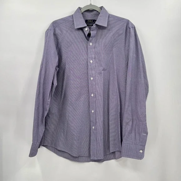 Polo Ralph Lauren Large Button Down‎ Shirt Mens Purple Micro Check Custom Fit