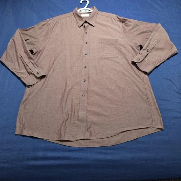 Stafford Dress Shirt Mens 17.5 Red Herringbone 100% Cotton Long Sleeve Button Up