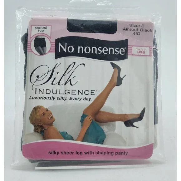 No Nonsense Silk Indulgence Control Top Sheer Toe‎ Pantyhose Almost Black Size B