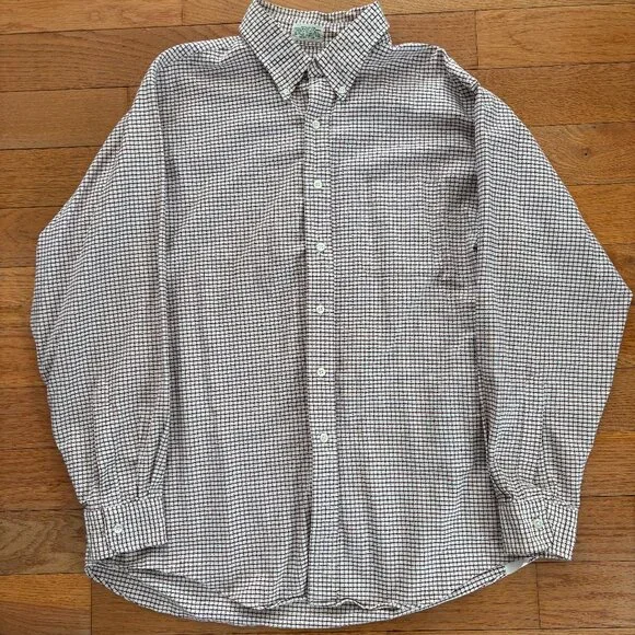 Vintage LL Bean Shirt Mens 17-35 Red Blue‎ Check Single Needle Tailoring Pocket