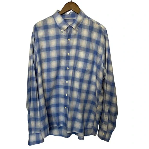 Peter Millar Shirt Men's XL Blue Check Crown Cotton Long Sleeve Button Up Office