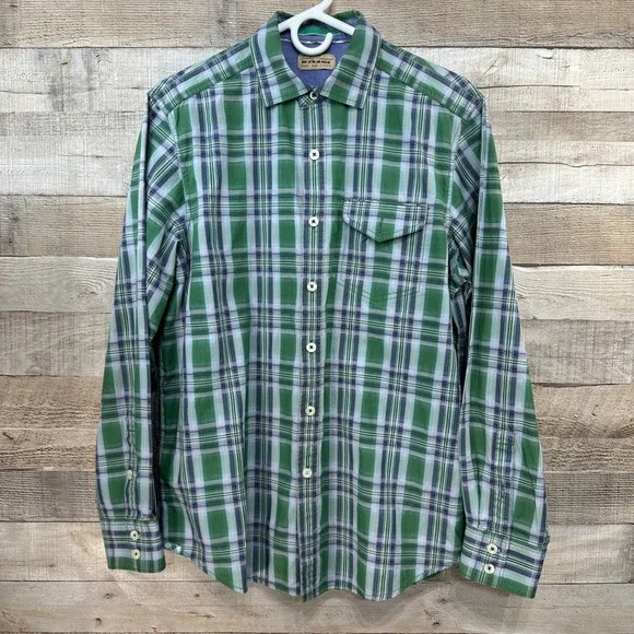 Tommy‎ Bahama Mens Plaid Long Sleeve Button Up Shirt Green Blue Casual Size S