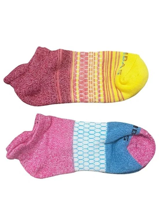 Set of 2 Bombas Women’s Color Block Ankle Socks M Comfort Cotton Blend Casual