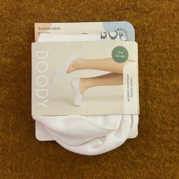 Boody Womens 3-9 White Bamboo Viscose Everyday Hidden No Show Socks NWT